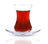 yersiz Juego de 6 vasos de té turco con platillos, pequeñas tazas de té de vidrio transparente para bebidas calientes, diseño de cintura delgada y base gruesa, juego de tazas de té árabe marroquí