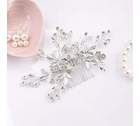 YERTTER Accesorios para el cabello de novia con diamantes de imitación vintage para novias, perlas de imitación de cristal, hojas florales, peine de pelo para mujeres y niñas (plateado)