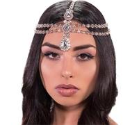 YERTTER Cadena bohemia de diamantes de imitación plateados con clip para la cabeza, accesorio para el cabello para bodas, novias, fiestas, bailes de graduación (plata)