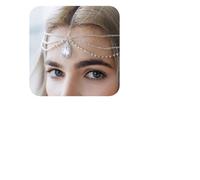 YERTTER Cadena para la cabeza de cristal con diamantes de imitación de gota de agua, para novias, mujeres, joyería para el cabello, cadena para la cabeza de boda, bohemio, capa de cristal, pieza para