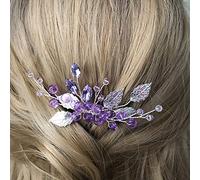 YERTTER Peine de pelo para novia, diseño de hojas de cristal, color morado y plateado