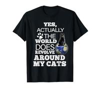 Yes Actually The World Does Revolve Around My Cats Black Cat Camiseta gráfica económica