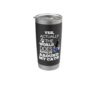 Yes Actually The World Does Revolve Around My Cats Black Cat Vaso térmico de acero inoxidable de doble pared