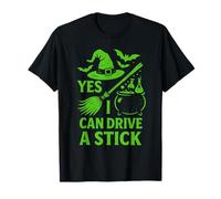 Yes I Can Drive A Stick Halloween Witch Broomstick Spooky Camiseta