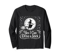 Yes I Can Drive A Stick Halloween Witch Spooky Escoba Manga Larga