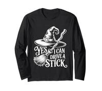 Yes I Can Drive A Stick Halloween Witch Spooky Escoba Manga Larga