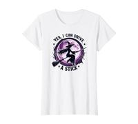 Yes, I Can Drive a Stick Witch Gothic Divertido Halloween Brujas Camiseta gráfica económica, Mujer, Blanco, XL