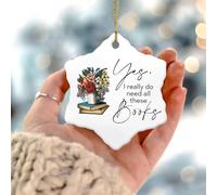 Yes I Really Do Need All These Books Adorno de Navidad para profesores, adorno redondo de cerámica rústica para bibliotecario de Navidad para decoración de árbol de Navidad