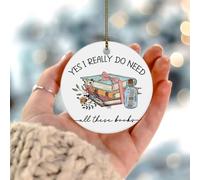 Yes I Really Do Need All These Books Adornos de Navidad Bookaholic Bookish Book Nerd Regalos Recuerdo Día Festivo Árbol de Navidad Decoración Decorativo Adorno de Cerámica Colgante para Amigos