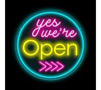 Yes We Are Open LED Regulable Decoración Pared Neón Abierta Iluminación Alimentada USB Señalización Comercial Adecuado Tienda Regalos Negocios Restaurante Bar Salón Cafe Club Tienda (14.96"* 14.96")