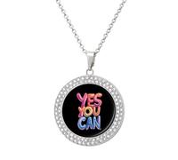 Yes You Can - Collar con colgante personalizado para mujer, collares de diamantes redondos, regalos de joyería para hombres y cumpleaños, talla única, Metal