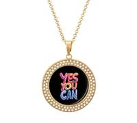 Yes You Can - Collar con colgante personalizado para mujer, collares de diamantes redondos, regalos de joyería para hombres y cumpleaños, talla única, Metal