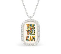 YES YOU CAN - Collar con colgante rectangular con patrones florales para mujer, joyería de aleación para mujer, llavero con etiqueta