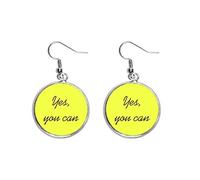 Yes You Can - Pendientes colgantes de plata con frase inspiradora para mujer