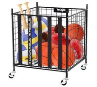 YES4ALL Carrito de Pelotas Enrollable con Ruedas con Cerradura, Soporte para Voleibol, Pelotas de Juguete, Jaula de Garaje, estanterías de Almacenamiento, Organizador de Equipo Deportivo, estantería