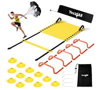 Yes4All Combo Ladder 12 Rung Cone Yellow 12pcs + Steel Stakes 4pcs + 1 Resistance Parachute + 5 Agility Hurdles Orange Escalera de Agilidad, Unisex-Adult, A.Combo Lima, One Size