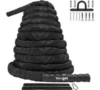 Yes4All Cuerda de combate, cuerda de entrenamiento para ejercicios de combate con funda protectora - anclaje de acero y correa incluidos, 38mm/50mm de diámetro Poly Dacron 9m/12m/15m de longitud