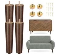 Yes4All Juego de 4 patas redondas de madera para muebles, patas estables para muebles con nivelador ajustable, patas de sofá de repuesto para soporte de TV, sofás, tocador, mesa de centro, otomanos, natural, 8 pulgadas