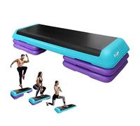 Yes4All Plataforma ajustable para ejercicios aeróbicos, tamaño de club de salud, con 4 elevadores ajustables incluidos y opciones de elevadores adicionales, color verde azulado y morado