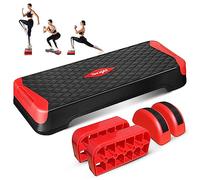 Yes4All Stepper aeróbico ajustable 2 en 1 con patas semicirculares extra para entrenamiento en casa, ejercicio de pasos y entrenamiento de equilibrio, color rojo