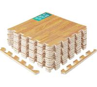 Yes4All Alfombrillas entrelazadas con Borde - Alfombrillas de Espuma/Alfombrillas de Gimnasio con baldosas entrelazadas de EVA (12 pies Cuadrados - Madera de Roble Claro - 12 baldosas)