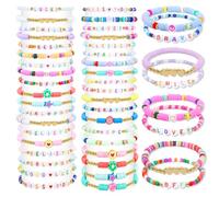 yesaior 60 pulseras coloridas de la amistad para niñas, apilables, elásticas, lindas pulseras de cuentas de princesa, juego de pulseras preparadas para niñas y mujeres, regalo de 9.84 x 5.12 x 0.63
