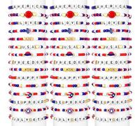 yesaior 60 pulseras para el Día de la Independencia a granel del 4 de julio, pulseras ajustables con cuentas de arcilla estadounidense, surfista, Heishi, joyería patriótica para mujeres, suministros