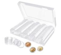 Yesaler Cápsulas de Monedas Redondas de 30mm Plástico Colección de Monedas Transparente Funda de Moneda con Caja de Almacenamiento para Colección de Monedas 100 Piezas