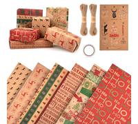 Yesaler Papel de Regalo Navidad Papel de Kraft Navideño Reciclable en 6 Patrones Únicos de Elementos Navidad 50x70 cm