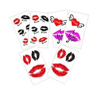 Yesallwas 6pcs Beso tatuajes temporales lápiz labial pegatinas Besos impermeables y duraderos temporales temporales para fiestas accesorios, pegatinas de beso,10,5 x 6 cm
