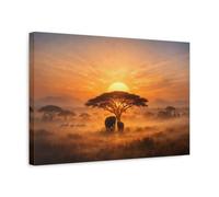 YESARTYES Animals Elephants African Savanna Sunset - Canvas Wall Art Print 18×12 inch (45×30 cm) - Horizontal / 1.25 inch (3 cm)