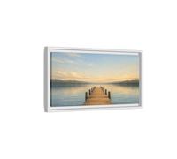 YESARTYES Landscape Nature Lake Pier View - Framed Canvas Wall Art Print 20×10 inch (50×25 cm) - Horizontal/White / 1.25 inch (3 cm)
