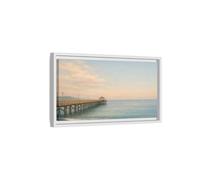 YESARTYES Landscape Nature Ocean Pier Coastal Sunset - Framed Canvas Wall Art Print 20×10 inch (50×25 cm) - Horizontal/White / 1.25 inch (3 cm)