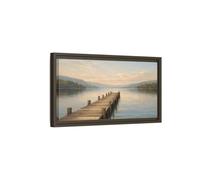 YESARTYES Landscape Nature Wooden Pier Blue And - Framed Canvas Wall Art Print 20×10 inch (50×25 cm) - Horizontal/Espresso / 1.25 inch (3 cm)