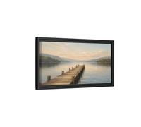 YESARTYES Landscape Nature Wooden Pier Blue And - Framed Canvas Wall Art Print 20×10 inch (50×25 cm) - Horizontal/Black / 1.25 inch (3 cm)