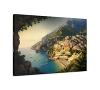 YESARTYES Modern Amalfi Coast Coastal Town Nature - Canvas Wall Art Print 24×16 inch (60×40 cm) - Horizontal / 1.25 inch (3 cm)