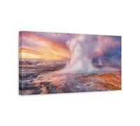 YESARTYES Nature Geothermal Vent Orange Purple Canvas Print - photorealistic Living Room, Above Sofa 20×10 inch (50×25 cm) - Horizontal / 1.25 inch (3 cm)