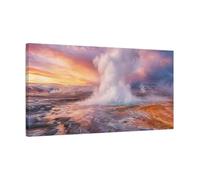 YESARTYES Nature Geothermal Vent Orange Purple Canvas Print - photorealistic Living Room, Above Sofa 30×15 inch (75×37 cm) - Horizontal / 1.25 inch (3 cm)
