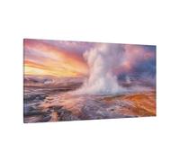 YESARTYES Nature Geothermal Vent Orange Purple Canvas Print - photorealistic Living Room, Above Sofa 48×24 inch (120×60 cm) - Horizontal / 1.25 inch (3 cm)