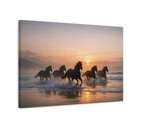 YESARTYES Seascape Running Horses Wild Nature - Canvas Wall Art Print 24×16 inch (60×40 cm) - Horizontal / 1.25 inch (3 cm)