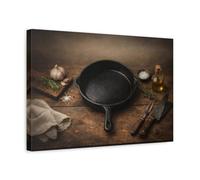 YESARTYES Vintage Cast Iron Pan Rustic Kitchenware - Canvas Wall Art Print 18×12 inch (45×30 cm) - Horizontal / 1.25 inch (3 cm)