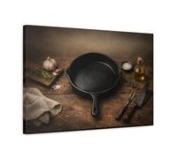 YESARTYES Vintage Cast Iron Pan Rustic Kitchenware - Canvas Wall Art Print 24×16 inch (60×40 cm) - Horizontal / 1.25 inch (3 cm)