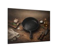 YESARTYES Vintage Cast Iron Pan Rustic Kitchenware - Canvas Wall Art Print 48×32 inch (120×80 cm) - Horizontal / 1.25 inch (3 cm)