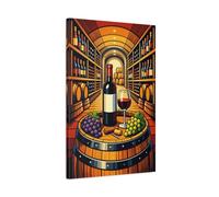 YESARTYES Vintage Wine And Grapes Cellar Scene - Canvas Wall Art Print 20×30 inch (50×75 cm) - Vertical / 1.25 inch (3 cm)