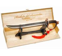 YesEatIs - Sable de Champán para Sommelier con Caja de Madera de Exposición - Mango de Color Bronce - 2 Cordones Incluidos