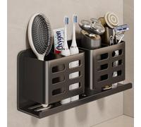YESENT Portacepillos de Aluminio: Apto para cepillos de Dientes, Pasta de Dientes, maquinillas de Afeitar, peines, etc. (Negro, 4 Ranuras)
