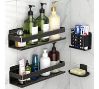 YESENT stante de Ducha de aleación de Aluminio Negro, Juego de 4 Piezas, Estante de Almacenamiento de baño Engrosado y Estable, Soporte para cepillos de Dientes montado en la Pared