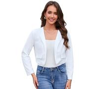 YesFashion Bolero para mujer, festivo, corto, de manga larga, elegante, con frente abierto, para bodas, Blanco, L