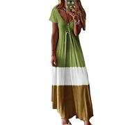 Yesgirl De Color De Las Mujeres De Manga Corta con Cuello En V Temperamento Vestido Elegante Falda Larga Vestidos Verano NiñA CóCtel De Las Mujeres De Boho del A Verde Claro 38