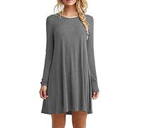 Yesgirl Vestido informal para mujer, suelto y elegante, minivestido, de un solo color, de manga larga, cuello redondo, para el tiempo libre. gris 48
